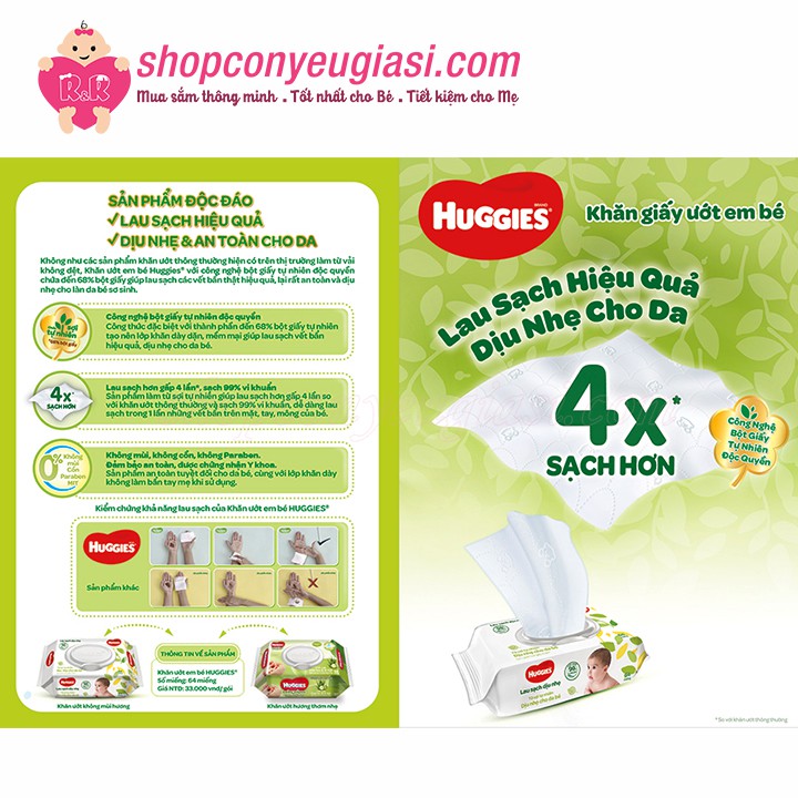 [TP.HCM]Combo 7 Gói Khăn Ướt Huggies 64 Miếng Không Mùi