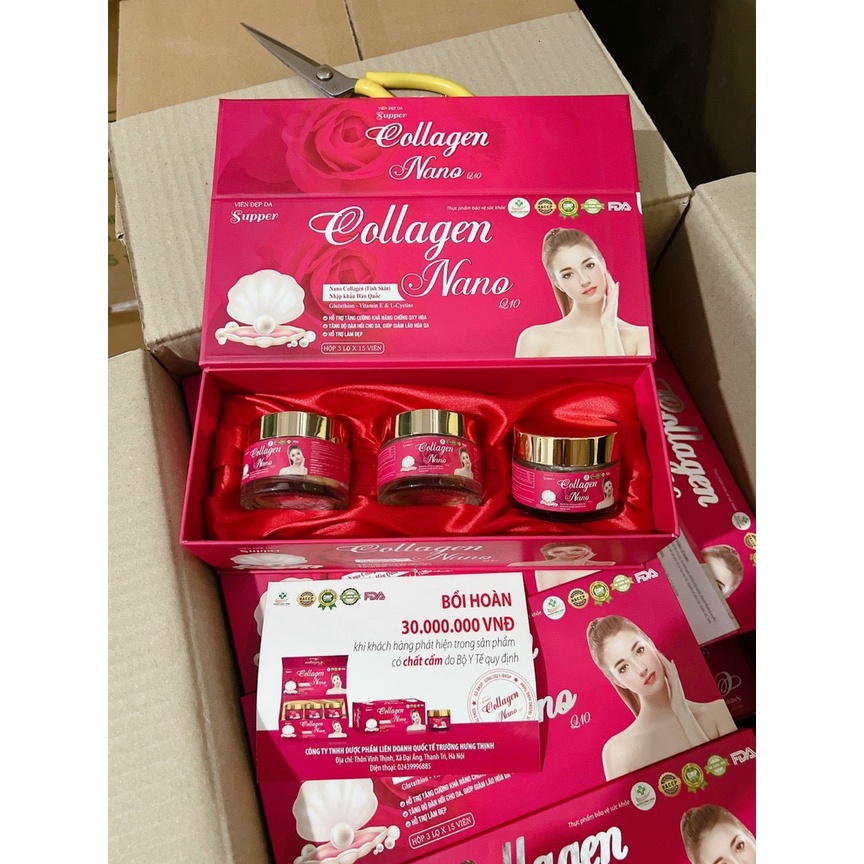 Viên Uống Đẹp Da Supper COLLAGEN NANO Q10 - Hộp 3 lọ x15 Viên - Giúp Đẹp Da , Ngừa Lão Hóa , Sạm , Nám