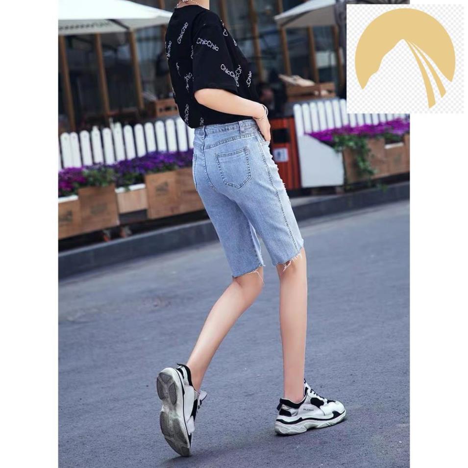 👘 Quần jean nữ ngố / lửng lưng cao, co dãn mạnh rách kiểu đẹp dành cho người béo BIGSIZE 60-90kg Moliruan 3583 👘