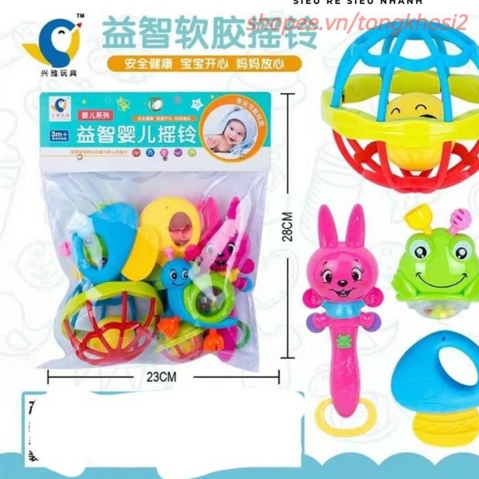 Bộ đồ chơi xúc xắc 8 món hình thú an toàn phát tiếng kêu vui nhộn kích thích vận động và giác quan của bé