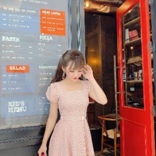 Đầm tiểu thư caro nhẹ nhàng