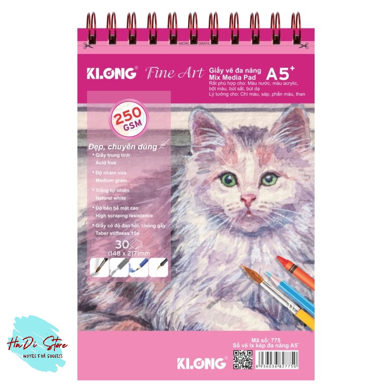 [HADI] KLONG Sổ vẽ lò xo đa năng giấy cao cấp 250GSM size A5 - 30 tờ (MS:775)