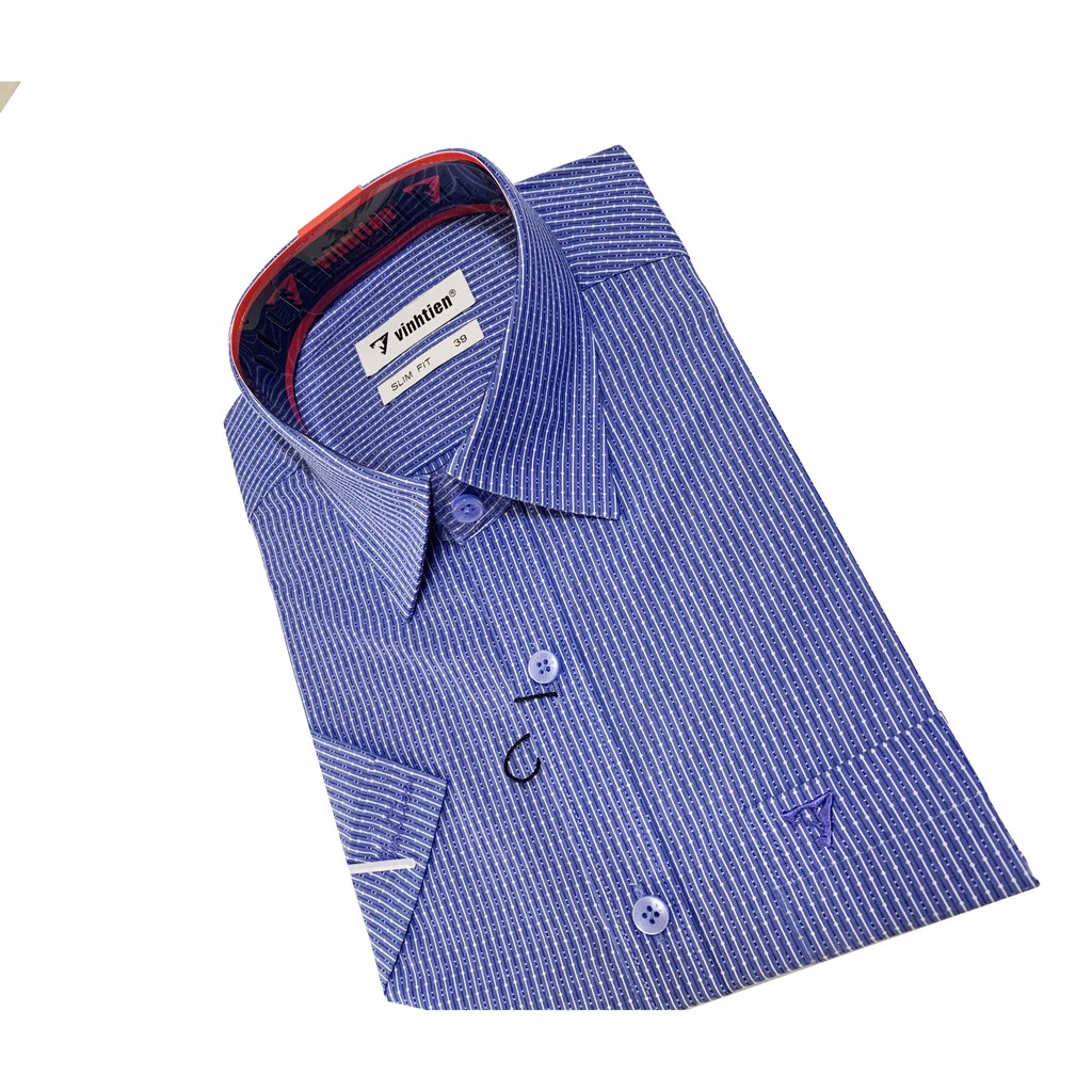 Áo Sơ Mi Ngắn Tay Bamboo SlimFit Vĩnh Tiến Kẻ G350