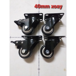 Combo 4 bánh xe 40mm xoay vỏ cao su đen, bánh xe loa kéo, 4 bánh xe 2 xoay 2 khóa, bánh xe đẩy hàng