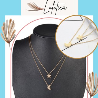 Dây chuyền hợp kim ngôi sao mặt trăng - vòng cổ xích 2 tầng necklace trẻ trung Hàn Quốc - phụ kiện Fleur.Basilic