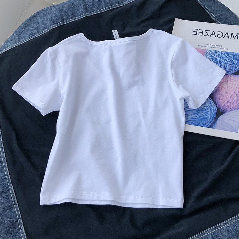 Áo Thun Tay Ngắn Cổ Chữ V Màu Sắc Đơn Giản Dành Cho Nữ