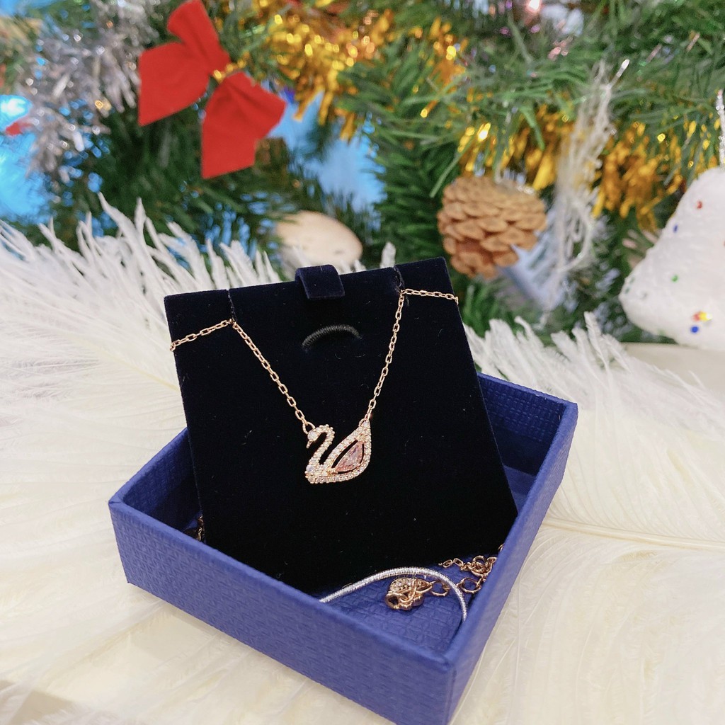 [CHÍNH HÃNG] Dây Chuyền Swarovski Dazzling Swan Necklace Multi-Colored Rose-Gold Tone Plated_Thiên nga đá hồng