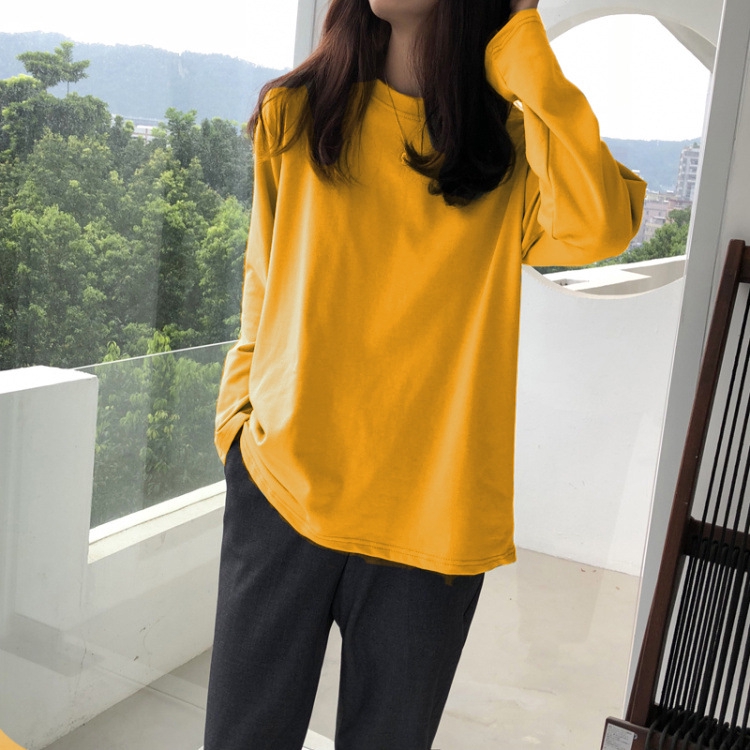 women tshirt long sleeve oversized loose casual BF Basic bottom shirt | BigBuy360 - bigbuy360.vn