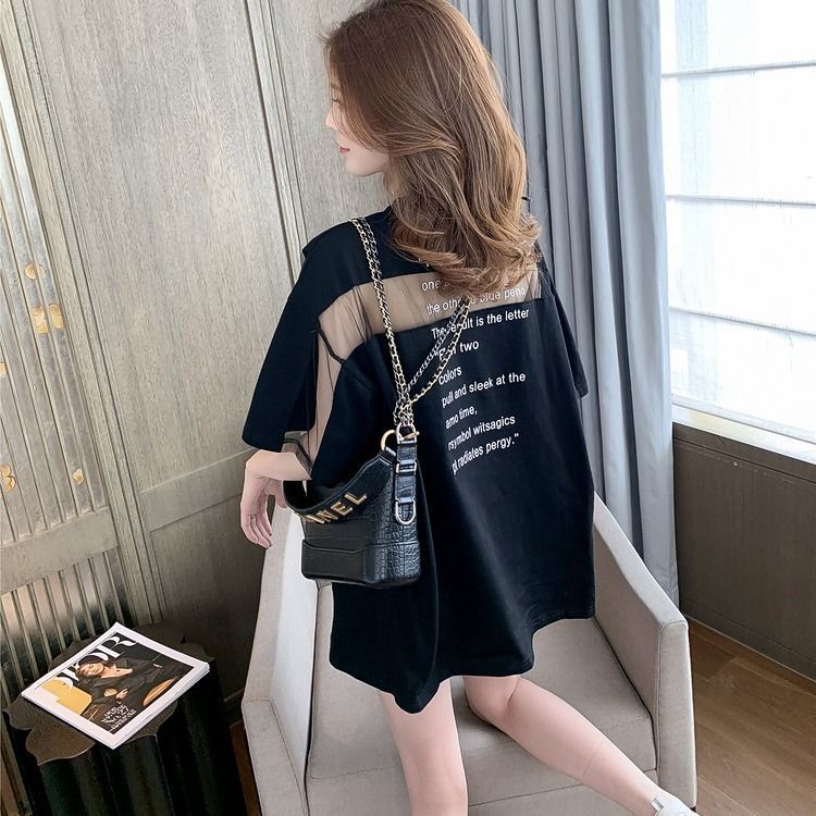 Áo Thun Cotton Tay Ngắn Dáng Rộng Phối Lưới Thời Trang Hàn Quốc Mới 2022