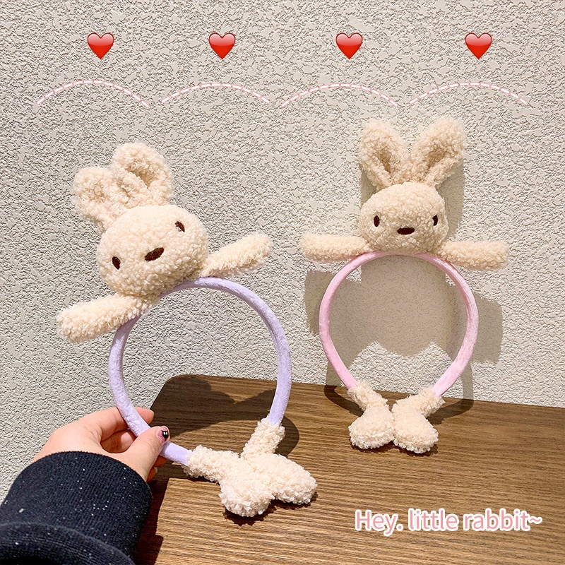 Băng Đô Cài Tóc Bằng Vải Bông Họa Tiết Thỏ Gấu Hoạt Hình Dễ Thương