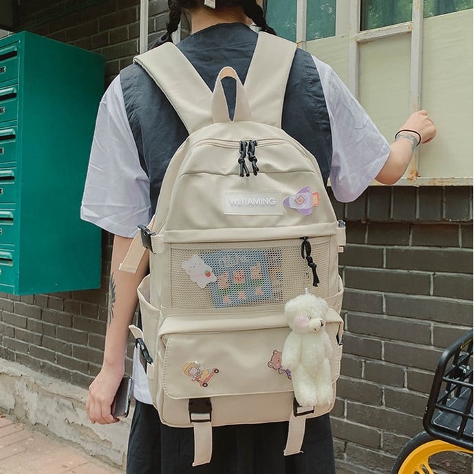 Balo ulzzang học sinh nam nữ, phong cách hàn quốc đi học đi chơi, balo lưới nhiều màu tặng kèm gấu và sticker ngẫu nhiên
