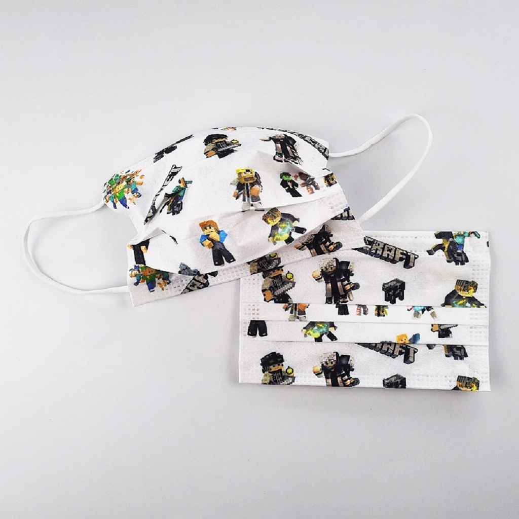 2022 Mới Minecraft Hoạt Hình Miệng Che Mặt Trẻ Em Trẻ Em 3 Lớp Dùng Một Lần 3-5 Chiếc Bé Trai Bé Gái Đảng