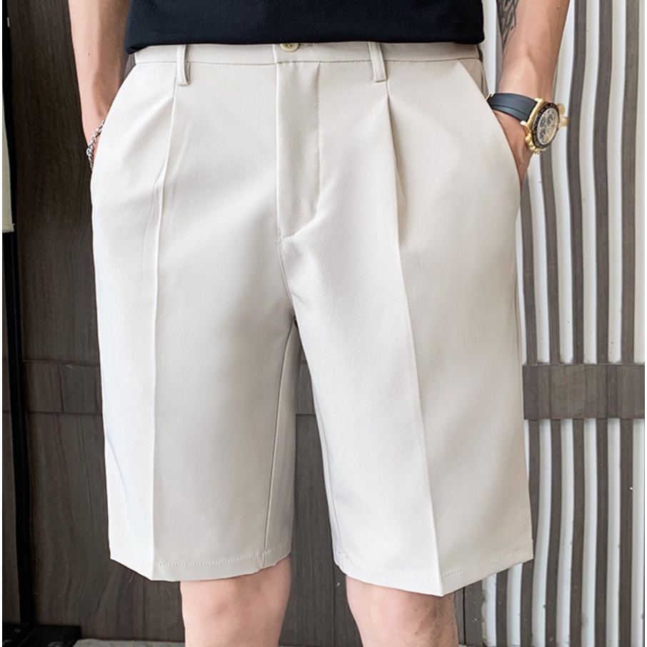 Quần Short Nam Kem, Be Vải Tây Âu Cạp Nút Thoáng Mát Đi Biển Phong Cách Hàng Quốc-QD04