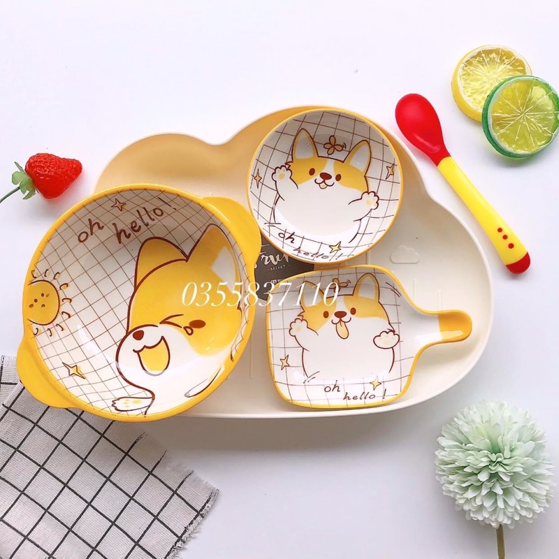 Bát sứ hình hoa ăn dặm hoạ tiết mini cho bé