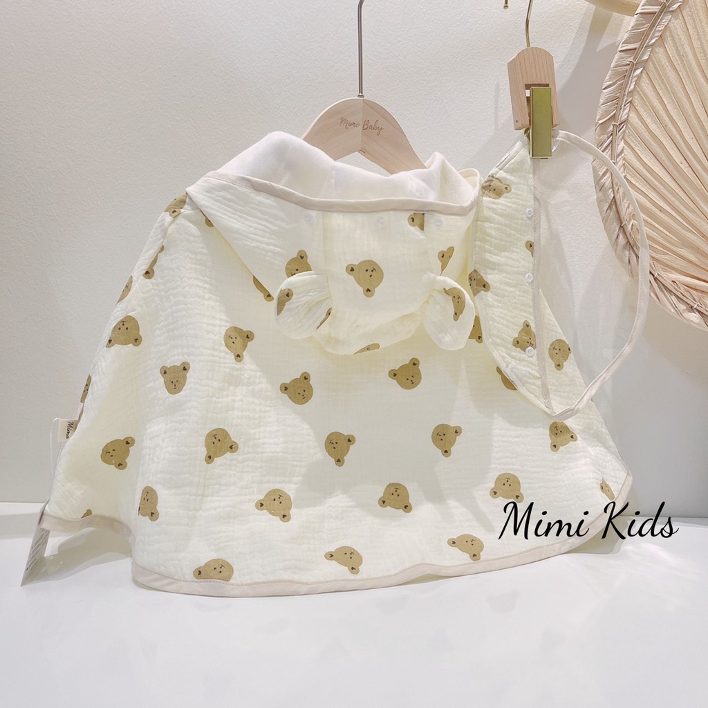 Áo chống nắng cao cấp kèm mũ chắn giọt bắn vải xô muslin mềm mại đáng yêu cho bé  Mimi Kids QA31