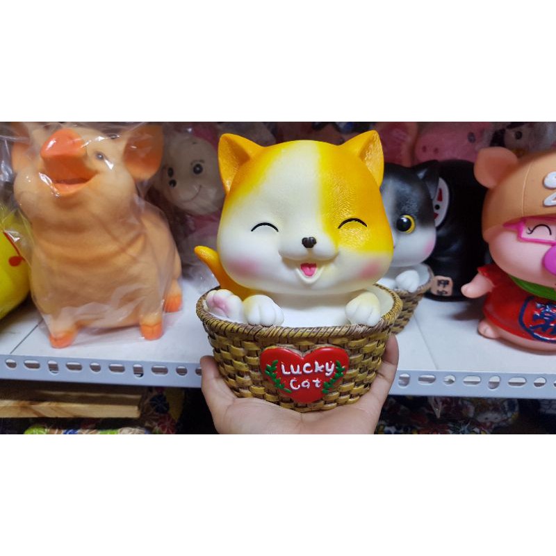 lucky cat mèo may mắn nhựa tiết kiệm quà tặng con heo đất