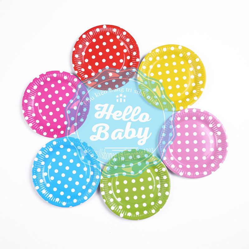 Set 10 đĩa giấy chấm bi trang trí, phục vụ sinh nhật, tiệc