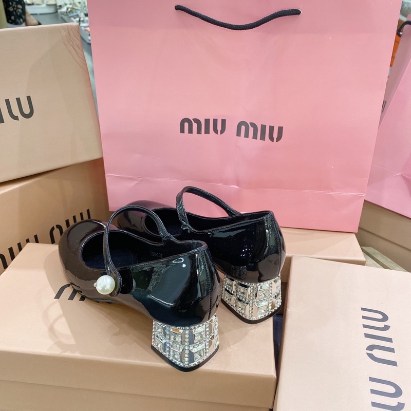 Giày cao gót búp bê miu miu gót bạc fullbox