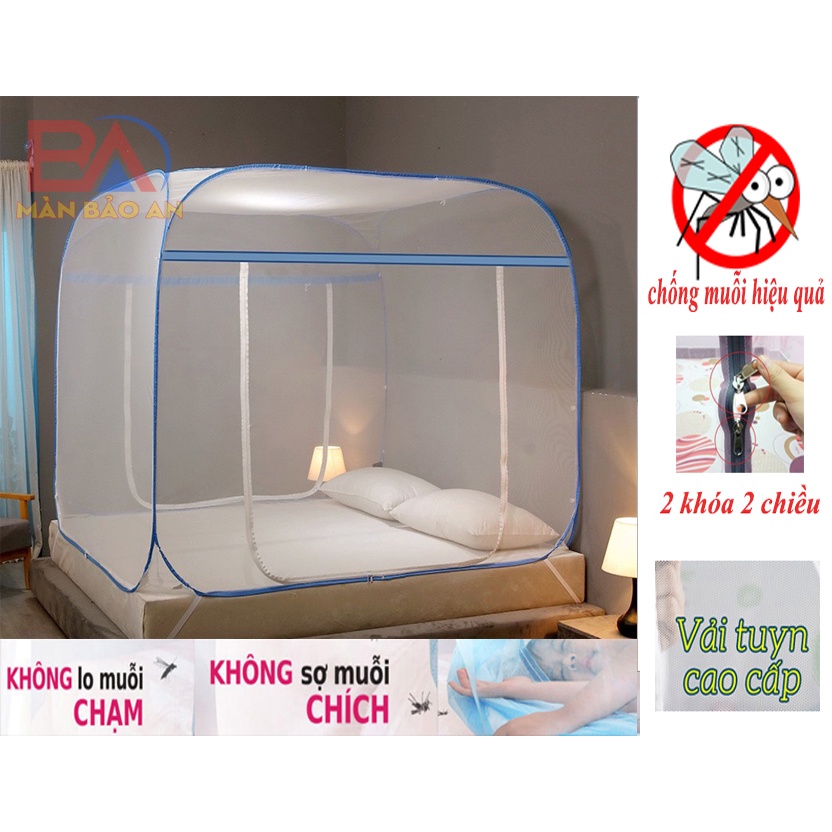 Mùng Chụp Tự Bung Đỉnh Vuông Viền Trơn- Màn Gấp Tự Bung Cao Cấp Đủ Size m6/m8/2m2