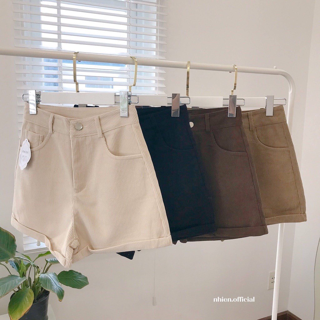 Quần đùi nhung tăm nữ kèm đai phong cách Hàn quốc 033