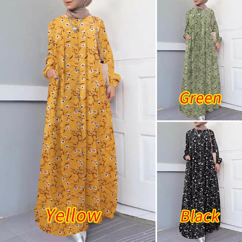 Đầm maxi Zanzea tay dài cổ tròn in họa tiết hoa thời trang cho nữ