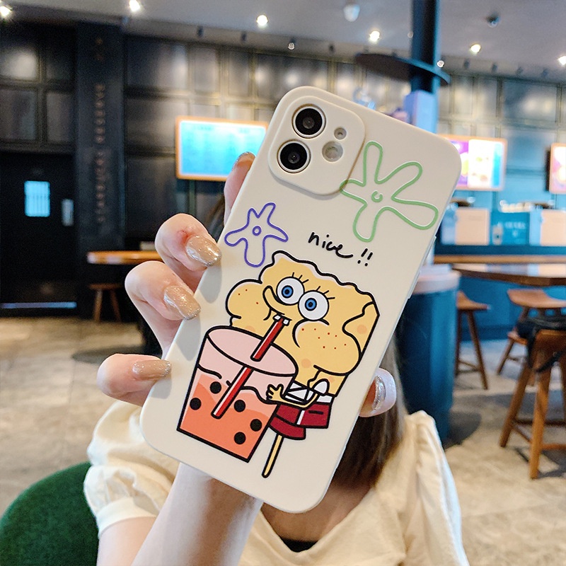 Ốp lưng iphone vuông cạnh ốp iphone 11 pro max bọt biển tinh nghịch uống trà sữa 6/6plus/7plus/8/x/xsmax/12promax e87