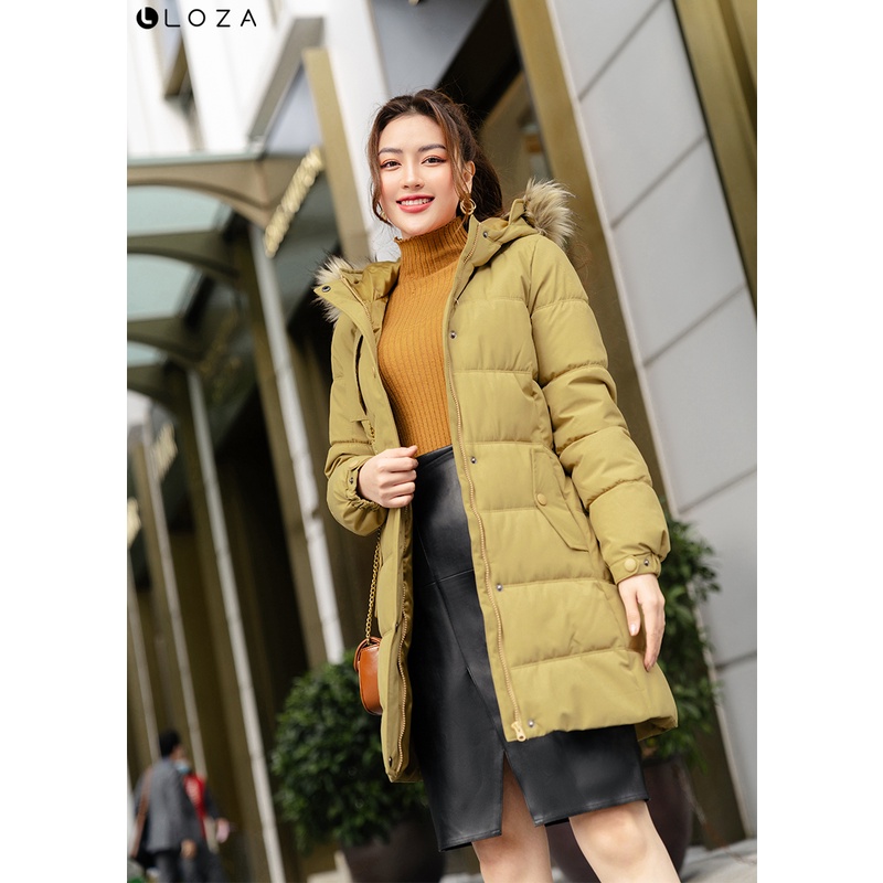 Áo khoác LOZA dáng dài phối mũ rộng đen- LJ111025