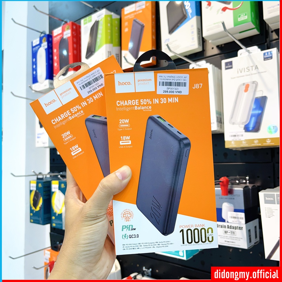 Pin dự phòng Hoco J87 10.000mAh sạc nhanh PD 20W + QC 3.0