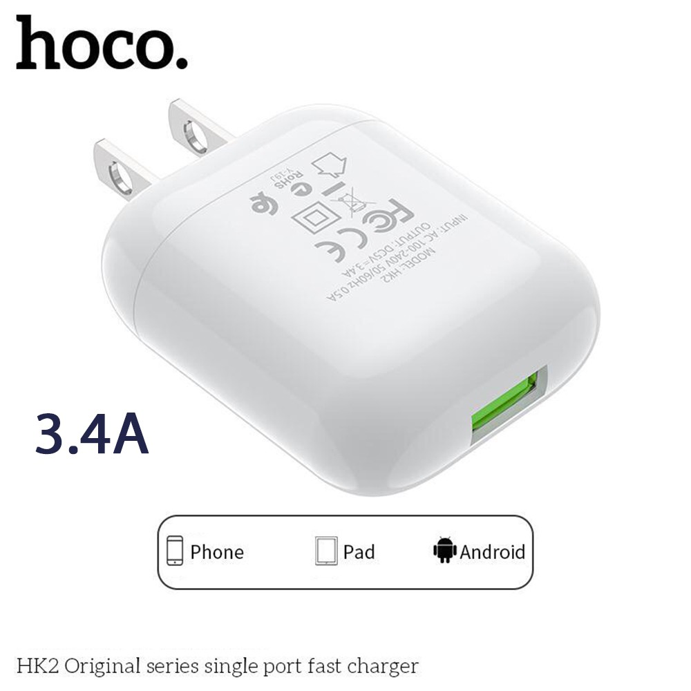 ⚡NowShip⚡ Cốc Sạc Nhanh Hoco HK2 3.4A cho Điện Thoại iPhone IPad Samsung Huawei Xiaomi Oppo SONY Nokia Android...