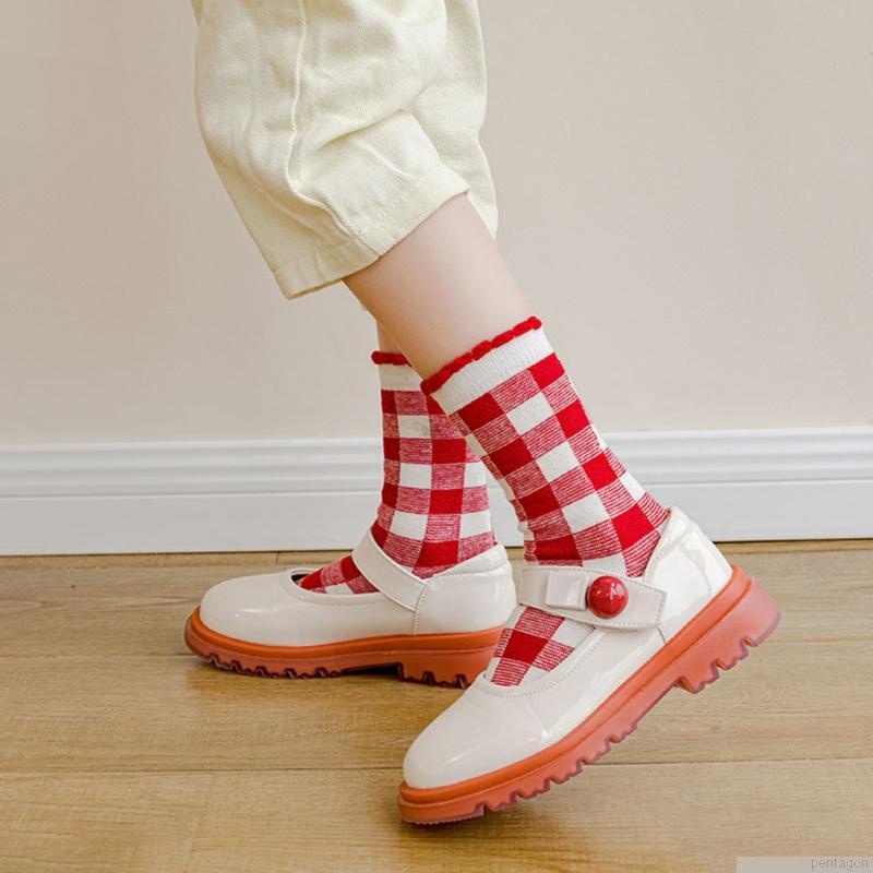 Set 5 đôi tất cotton mềm mại thoáng khí in họa tiết hoa và ca rô xinh xắn cho bé gái 1-12 tuổi