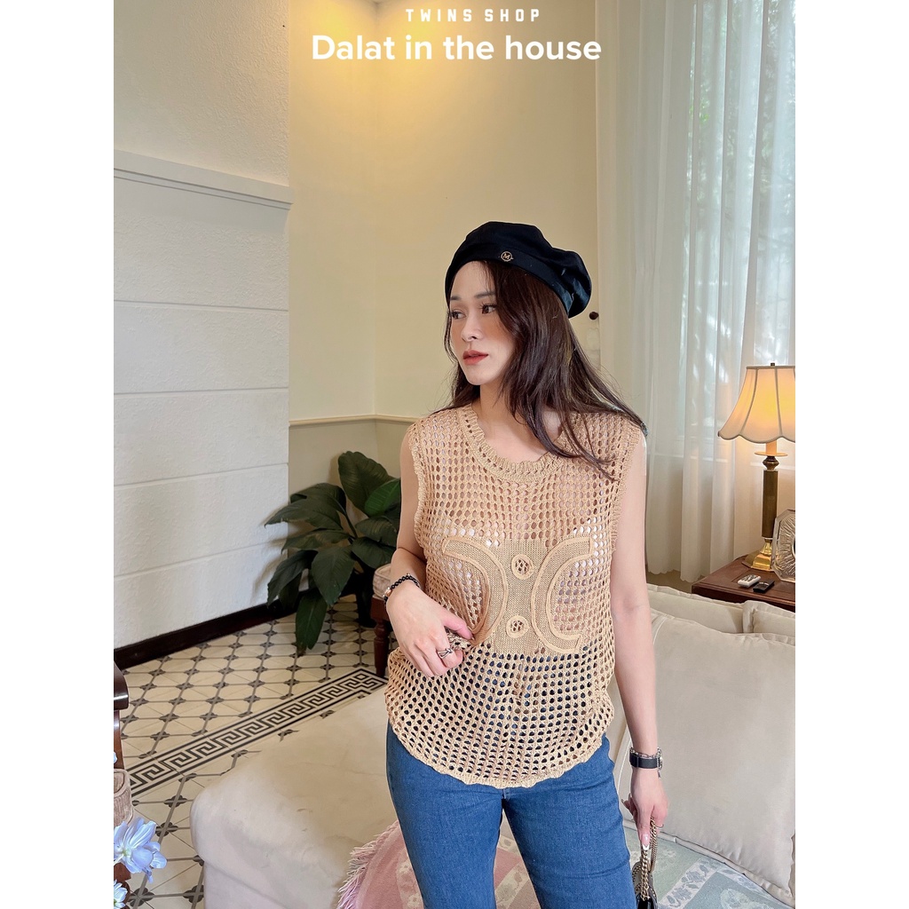 Áo 3 lỗ len móc celinne phong cách retro