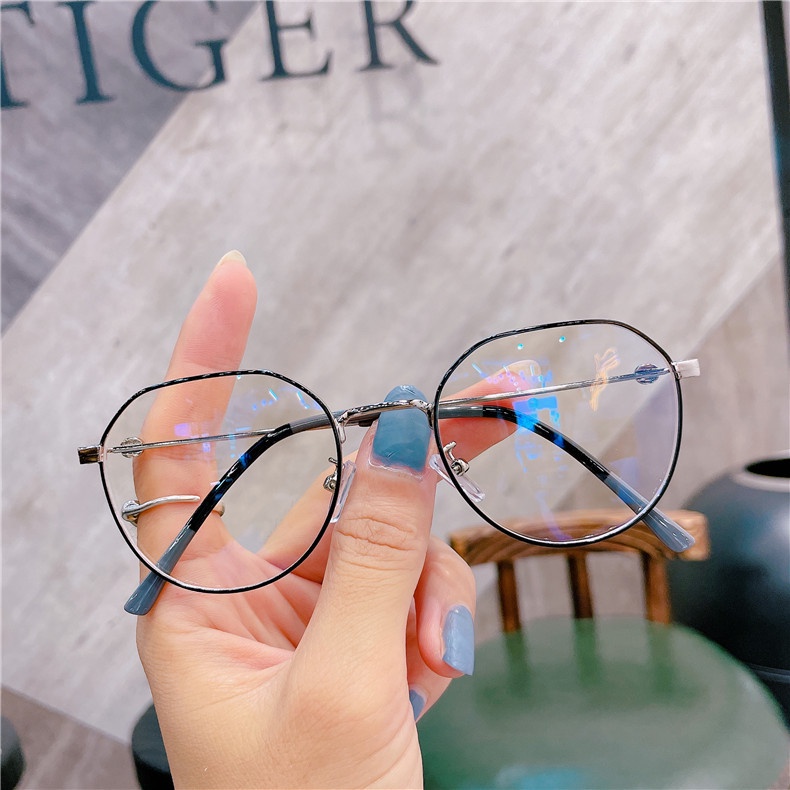 Mắt kính gọng kim loại tròn chống bức xạ phong cách retro Hàn Quốc