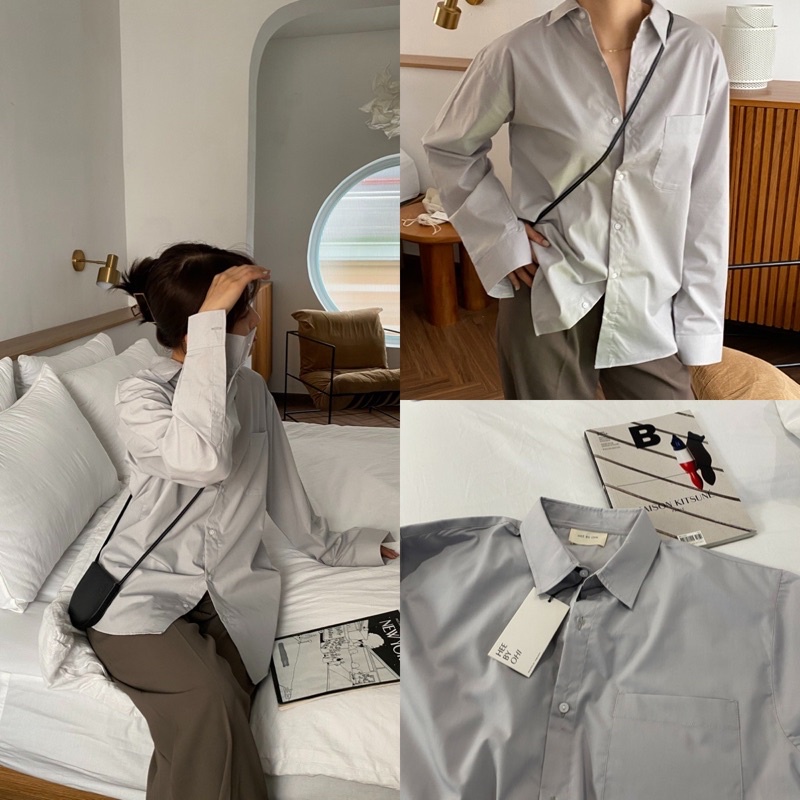 Áo Sơ Mi Dài Tay Chất Liệu Cotton Màu Xám dành cho Nữ Heebyohi
