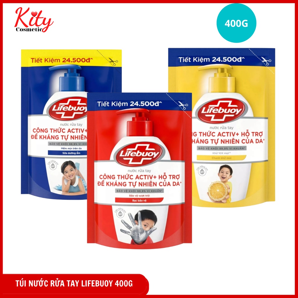 Túi Nước Rửa Tay Lifebuoy Giúp Sạch Khuẩn Và Bạc Bảo Vệ, Bảo Vệ Khỏi 99.9% Vi Khuẩn Gây Bệnh 400G