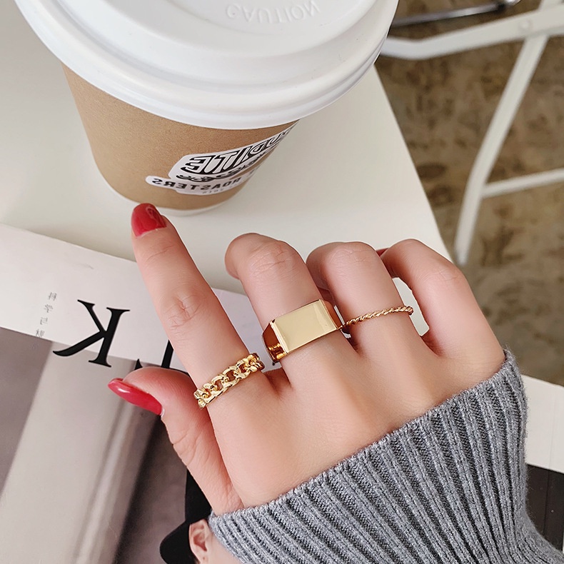Set 3 Nhẫn Thiết Kế Hình Học Phong Cách Retro Cho Nữ