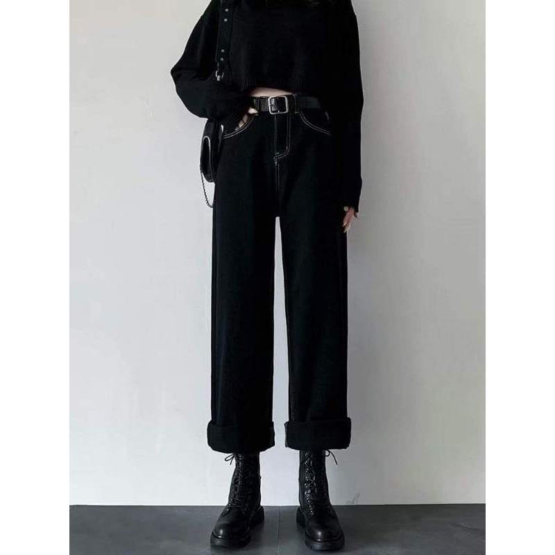 [ORDER] QUẦN JEANS ĐEN ỐNG SUÔNG VIỀN TRẮNG | BigBuy360 - bigbuy360.vn