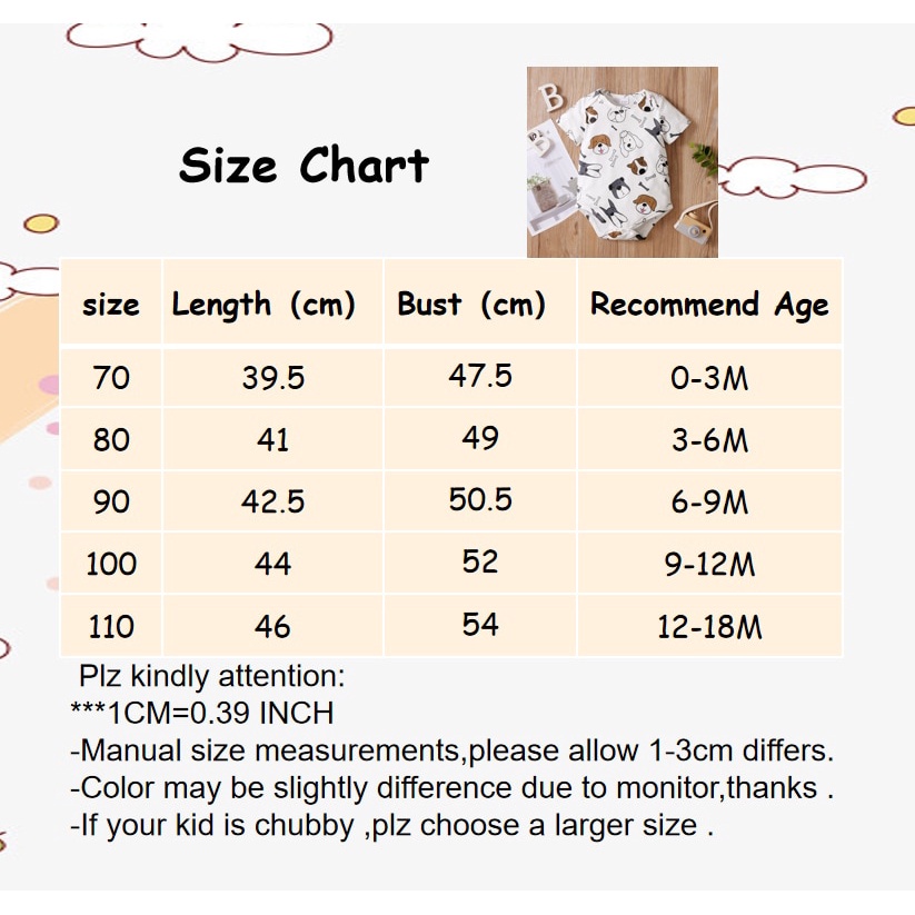 Bộ áo liền quần ngắn tay Mikrdoo in hình chú chó hoạt hình cho trẻ sơ sinh