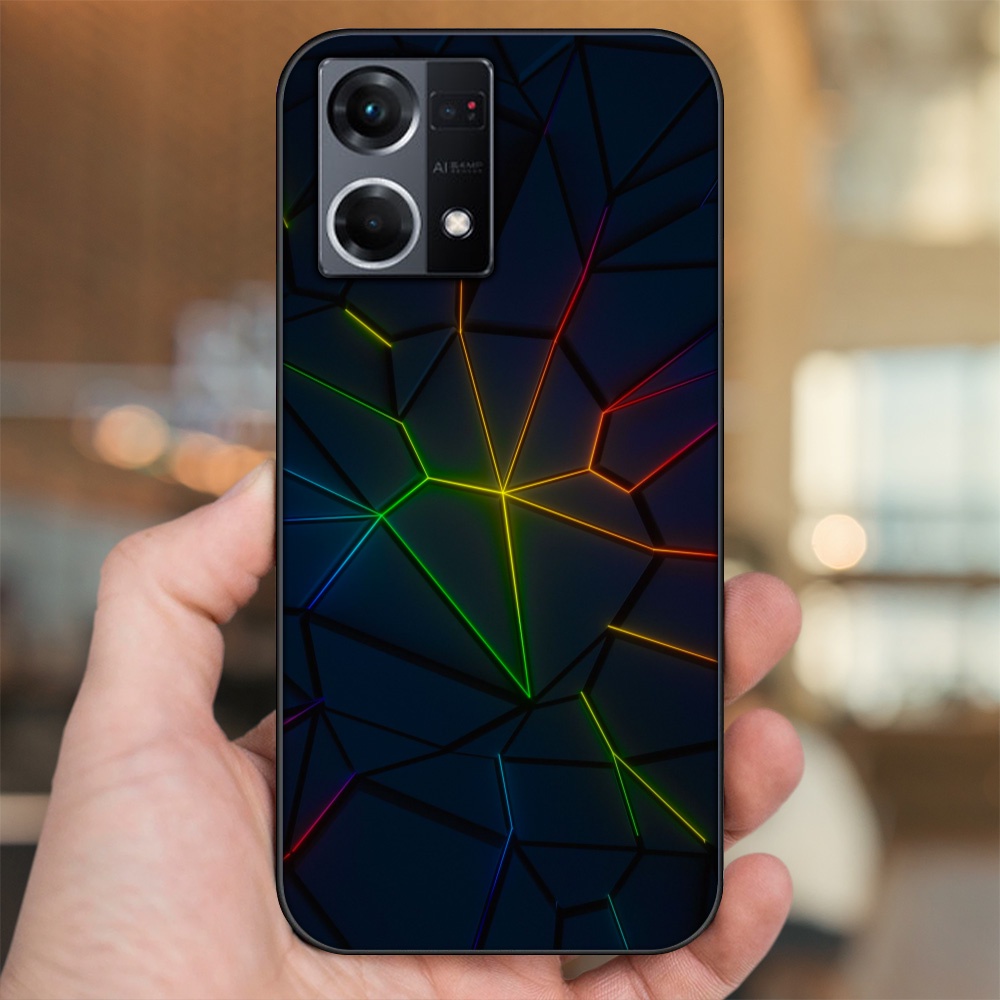 Ốp lưng Oppo Reno 8 4G viền đen in hình hoạ tiết 3D