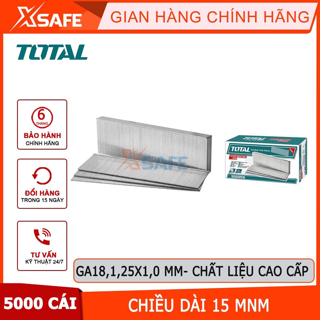 Đinh bấm thẳng TOTAL TAC918151, ghim bấm kích thước 15mm, 5000 cái/hộp, thích hợp cho TAT81501, TAT83501, TAT83301