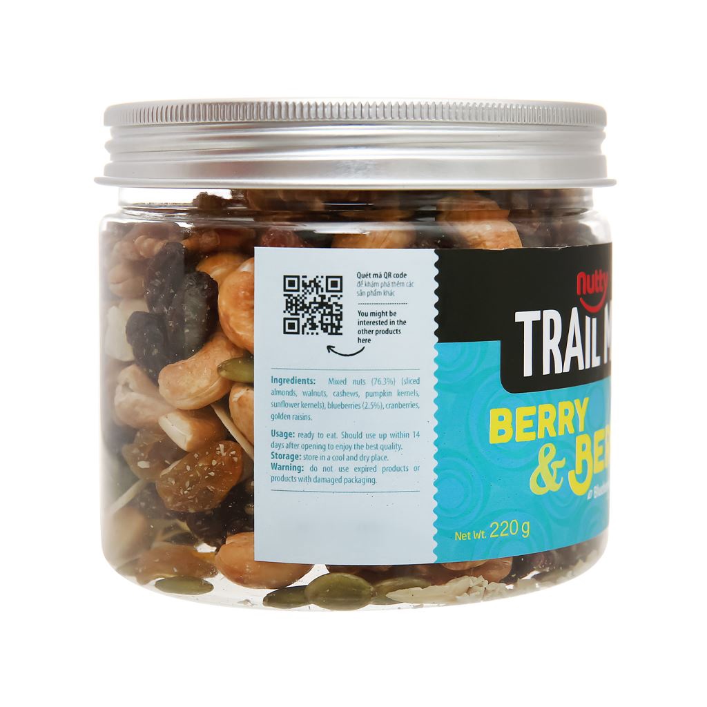 Hạt Dinh Dưỡng Trail Mix Nam Việt Quất Nutty - 220gTự Nhiên, Ít Calo, Heathy, Hỗ Trợ Giảm Cảm | Meta Freshgo