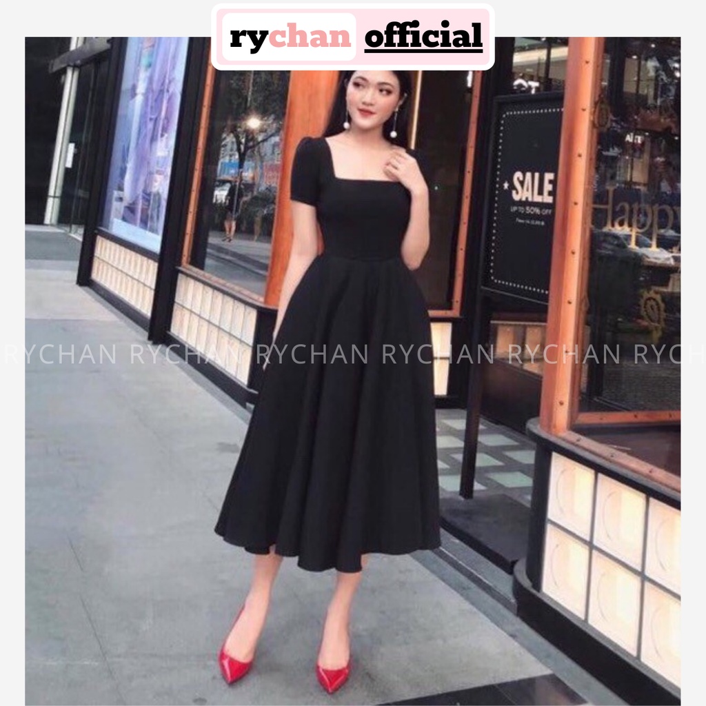 DX663 - Đầm Xòe Cổ Vuông Tay Ngắn Nhiều Màu