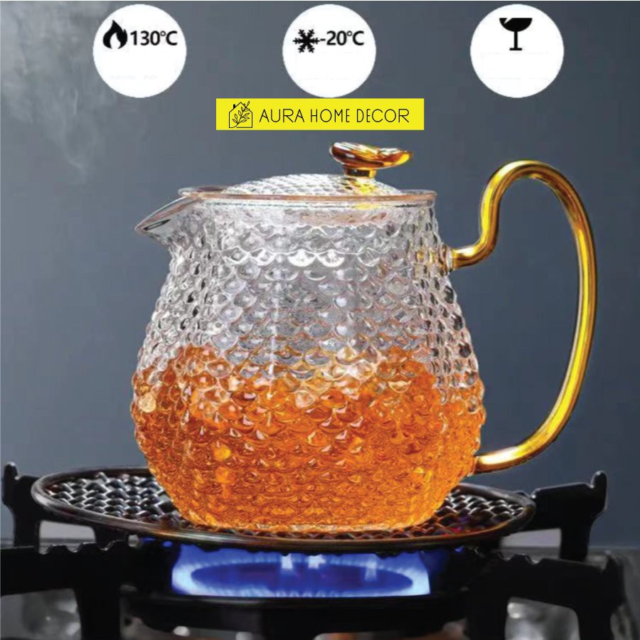 Bộ ấm chén pha trà thủy tinh chịu nhiệt phong cách Nhật Bản-1 Ấm Kèm Lõi Lọc Trà Và 6 Chén