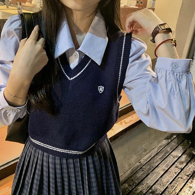 Áo tank top dệt kim cổ chữ v thời trang cho sinh viên