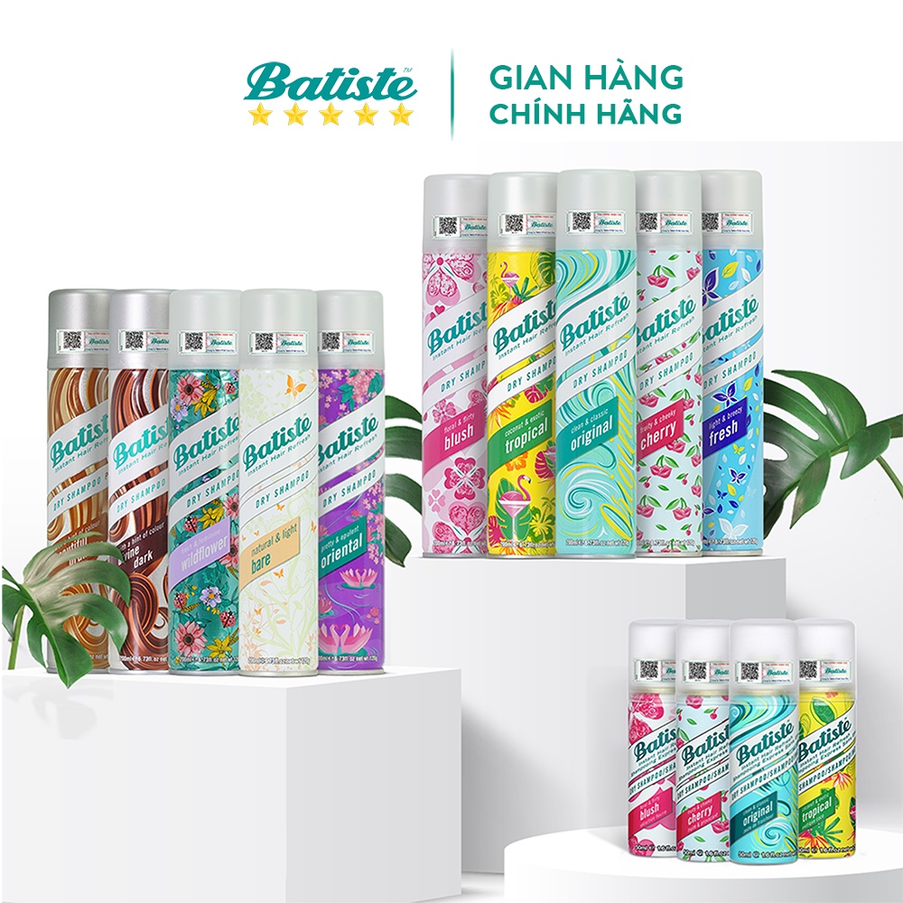 (200ml) Dầu Gội Khô Mini Batiste,Xịt khô tóc không bết dính,làm phồng tóc