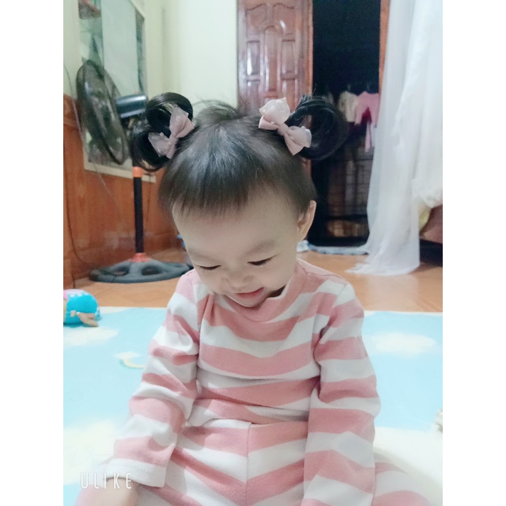 [Có sẵn- hình thật] Tóc giả cho bé ❤ Búi cây dừa, búi natra đính nơ xinh xắn (Link 1)