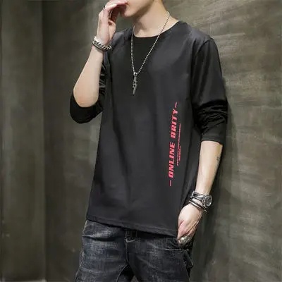 Áo thun cotton tay dài cổ tròn dáng rộng thời trang mùa thu mới cho nam