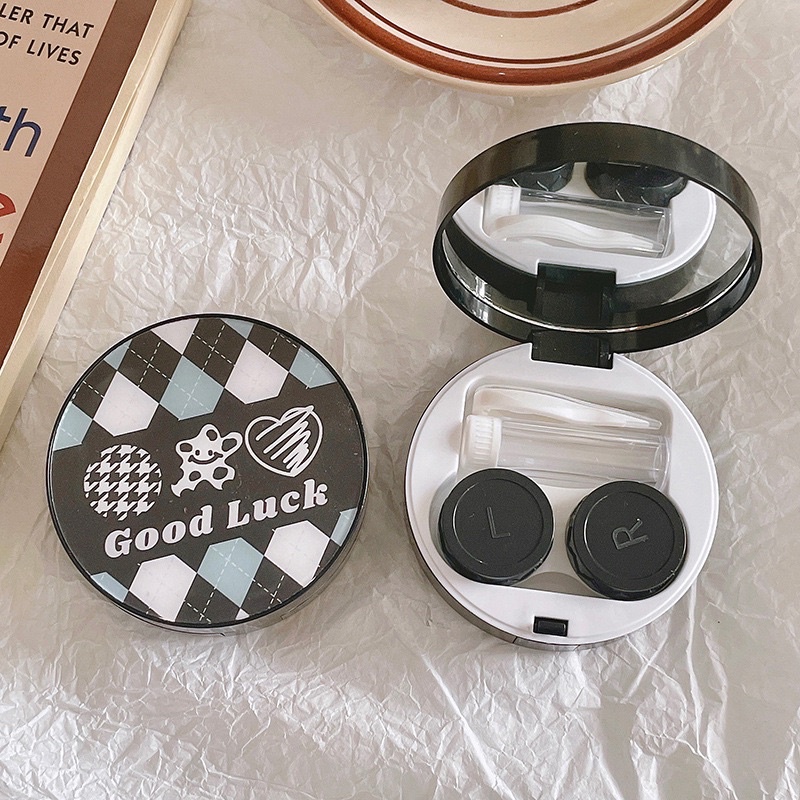 Khay Gương Meow Tròn Hoạ Tiết - Case Đựng Lens