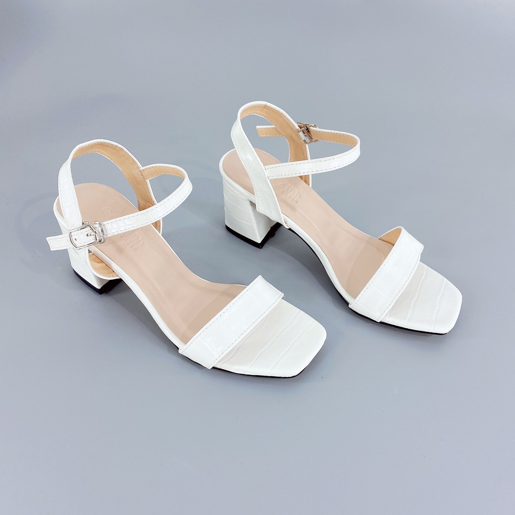Sandal cao gót nữ GÓT XINH GD22 màu đen quai ngang đế vuông cao 5cm