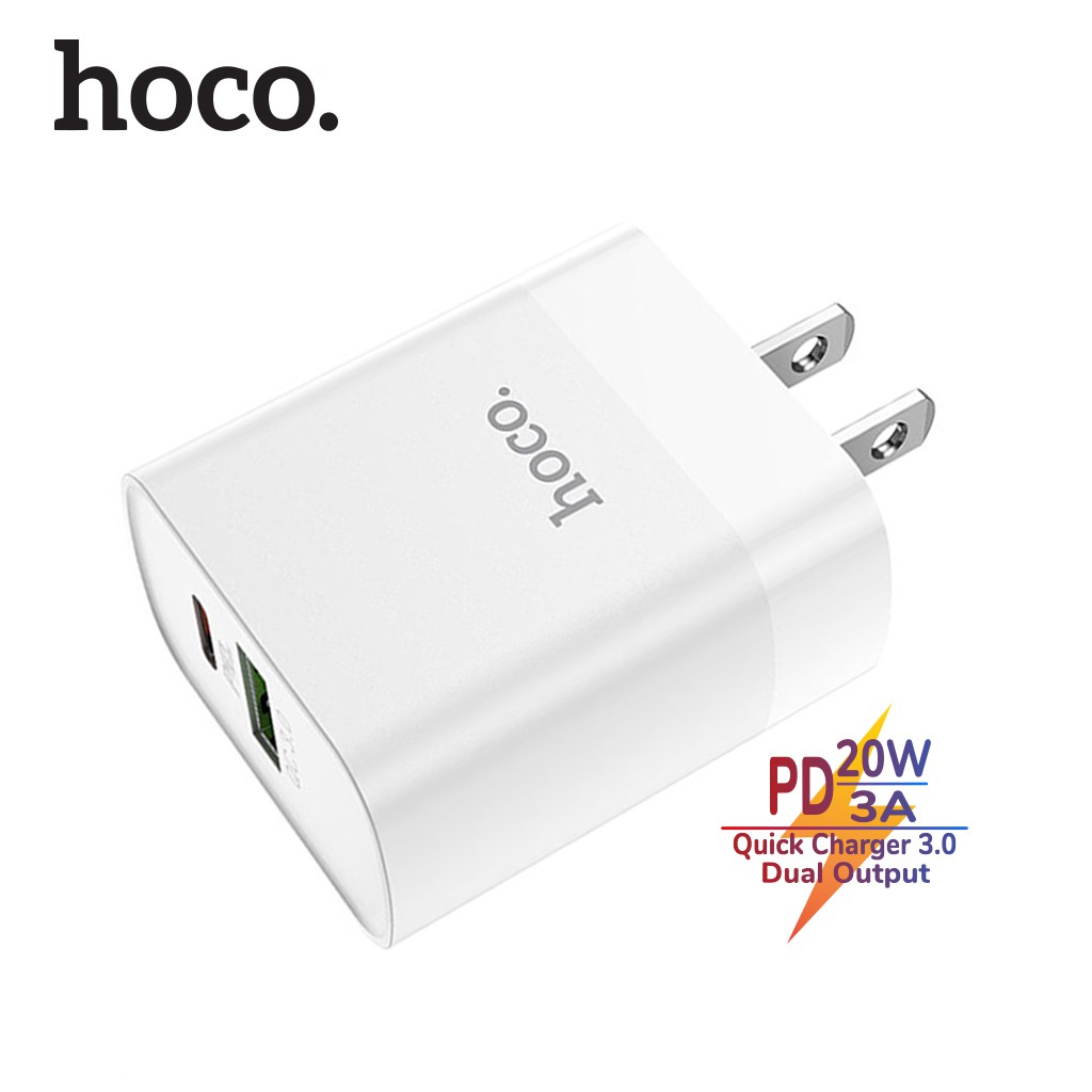 Củ sạc nhanh Hoco C80 2 cổng sạc USB và Type-C , chuẩn PD3.0, hỗ trợ sạc nhanh 3A, công suất 20W