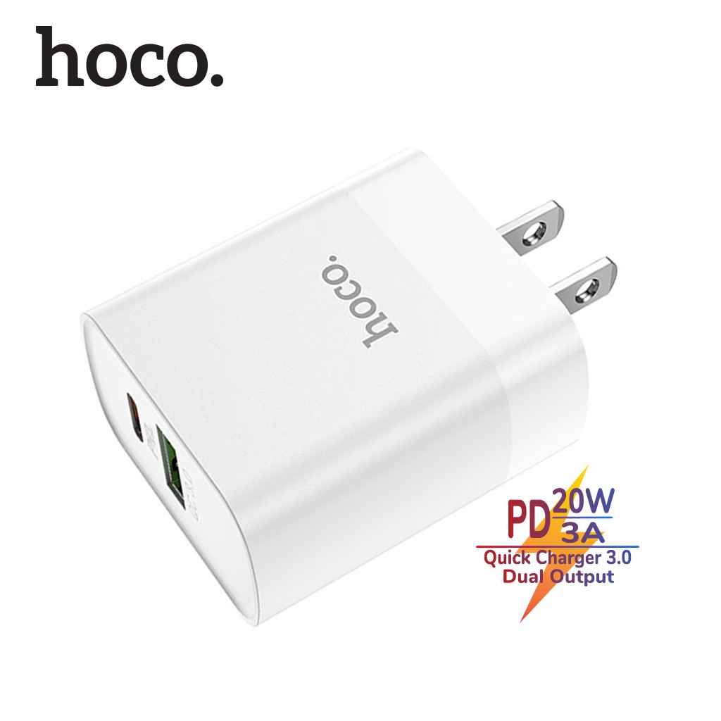 Củ sạc nhanh Hoco C80 2 cổng sạc USB và Type-C (PD), chuẩn PD3.0, hỗ trợ sạc nhanh 3A, công suất 20W